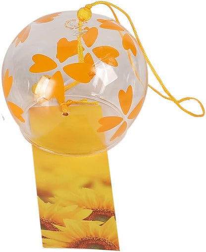 Falytemow Japanese Wind Chimes Romantic Flowers Small Wind Bells Handmade Glass Japanese Style Pendant for Birthday Present Home Decors (Pink Rose, Four Leaf Flower, Butterfly, Snowflake, 8 cm)