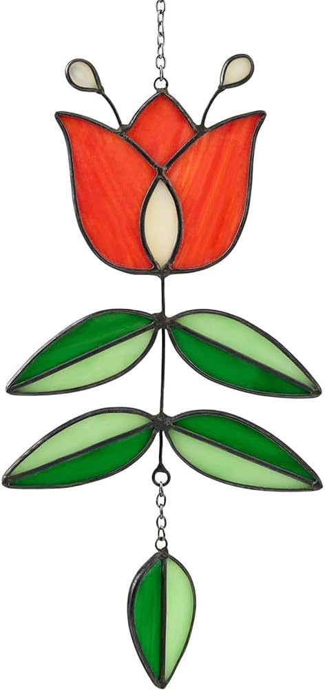 Tulip Acrylic Suncatcher Vintage Flower Window Hanging Decor Colorful Sun Catcher Modern Folk Art Home Decoration for Windows Patio Indoor Spaces Hanging Ornament 9.8" x 4.7"
