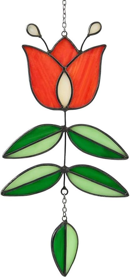 Tulip Acrylic Suncatcher Vintage Flower Window Hanging Decor Colorful Sun Catcher Modern Folk Art Home Decoration for Windows Patio Indoor Spaces Hanging Ornament 9.8" x 4.7"