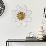 hogardeck Metal Flower Wall Decor, 16" White Gold Floral Metal Wall Art for Indoor Outdoor, Boho Farmhouse Modern Wall Decor for Bathroom, Living Room, Kitchen, Bedroom, Porch, Garden, Yard