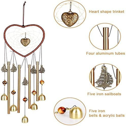 Bwinka Unique Sweet Heart Dream Catcher Wind Chimes Brass Bell for Outdoor Garden Home Hanging Decoration…
