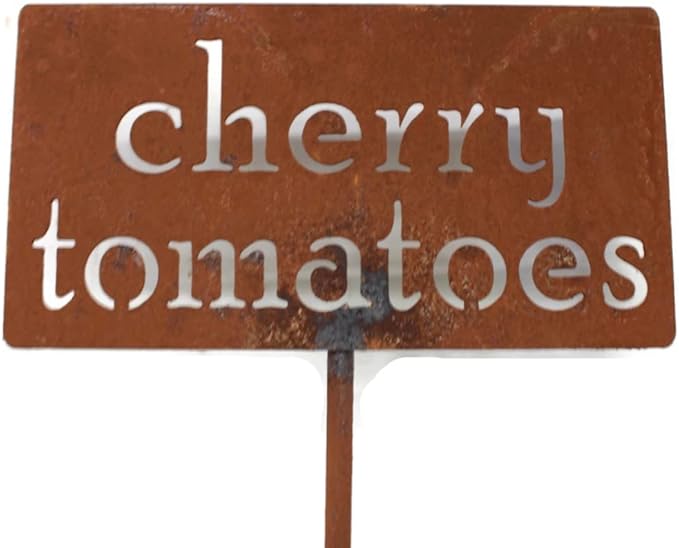 Classic Metal Garden Markers 19 Inches Tall (cherry tomatoes, Naturally Rusted)