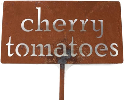 Classic Metal Garden Markers 19 Inches Tall (cherry tomatoes, Naturally Rusted)