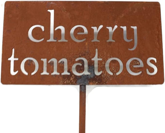 Classic Metal Garden Markers 19 Inches Tall (cherry tomatoes, Naturally Rusted)