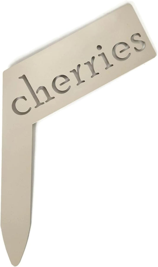Planter Size Small Metal Garden Plant Vegetable Flower or Herb Markers 13.5 Inches Tall (cherries, Cream)