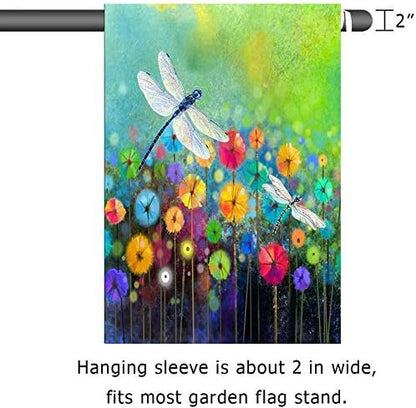 Summer Flowers Garden Flag Dragonfly House Flag Spring Welcome Garden Flags 12 x 18 Double Sided Floral Flags for Patio Lawn Home Outdoor Decor