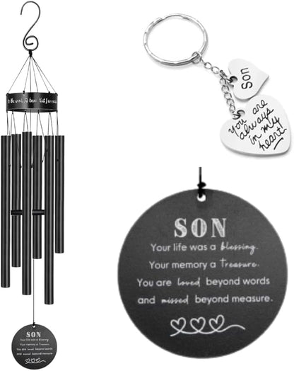 Memorial Wind Chimes for Loss of Loved One Prime, Outdoor Memory Chimes Mom, Dad, Husband, Father, Personalized Bereavement Windchimes, Sympathy Remembrance Chime, Windchime Gift (Son Memorial)