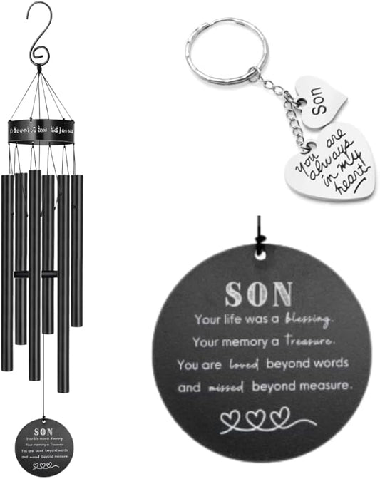 Memorial Wind Chimes for Loss of Loved One Prime, Outdoor Memory Chimes Mom, Dad, Husband, Father, Personalized Bereavement Windchimes, Sympathy Remembrance Chime, Windchime Gift (Son Memorial)