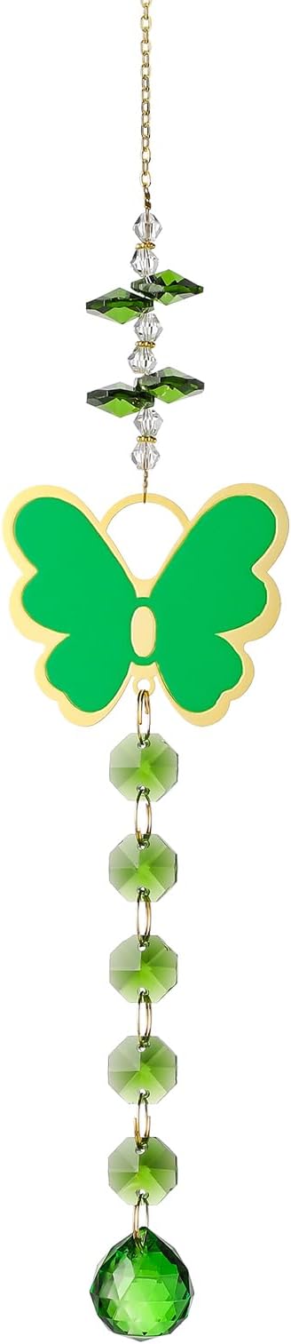 Crystal Sun Catcher Green Butterfly Suncatchers Green Crystal Ball Suncatcher for Windows Hanging Healing Crystals Pendant Gift for Women