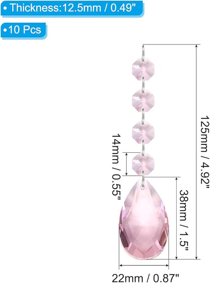 PATIKIL Teardrop Crystal Chandelier Pendants Beads, 10 Pack 125mm Length 38mm Chandelier Prisms Parts Ornaments Hanging Beads for DIY Arts Crafts Decoration, Pink