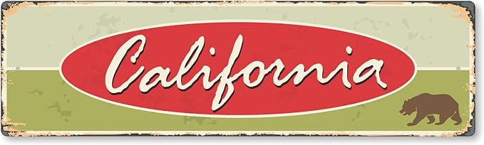 SmartSign 4 x 14 inch California State Vintage Metal Sign with Bear Symbol, 40 mil Rustproof Aluminum with Clear Overcoat, Retro Wall Décor, Multicolor, Made in USA