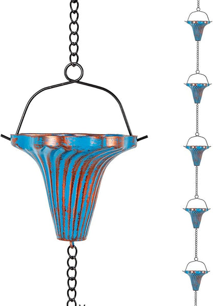 11.5 Ft Rain Chains for Gutters, Metal Rain Chain with 12 Funnel Cups, Rain Catcher Chain for Eaves Drainage, Adjustable Rainwater Chain for Outdoor Decor