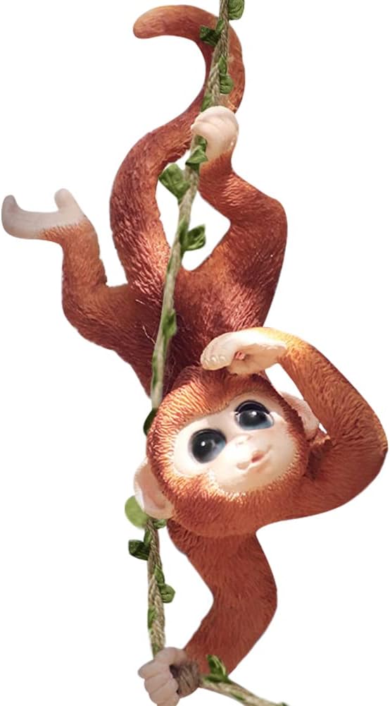 WAYUTO Swing Monkey Garden Statue Ornament Decorative Hanging Hammock Animal Figurines Cute Resin Monkey Figure Outdoor Funny Garden Decor for Patio Yard Lawn Fence Pathway Backyard Landscape Tree