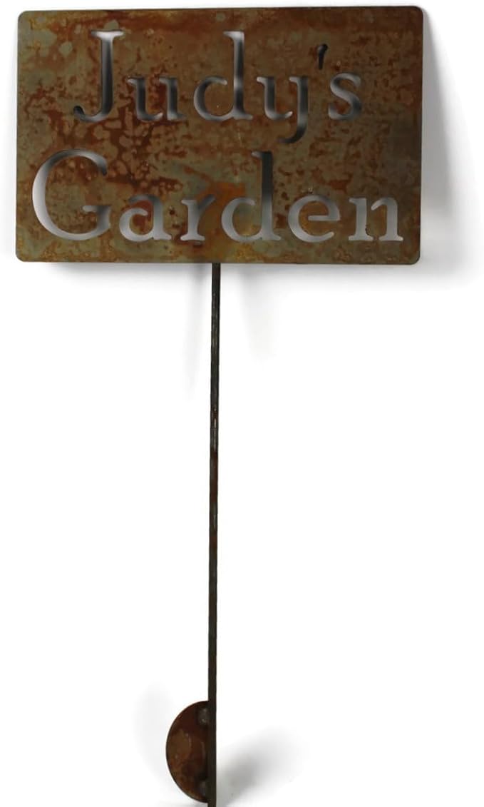 Classic Metal Garden Markers Clearance Items 20 to 33 Inches Tall (Judy's Garden 23", Naturally Rusted)