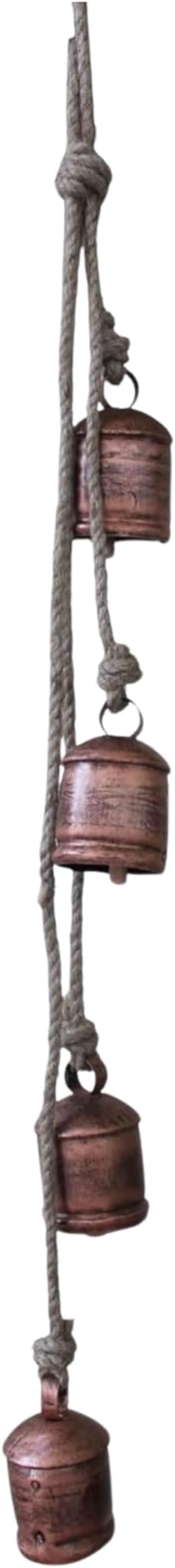Mango Gifts Vintage Bells Hanging Chimes with Jute Rope, Bohemian Style Decor Tranquil Wind Chimes for Garden Outdoor and Patio Decoration, Antique Copper Finish (MGT27)