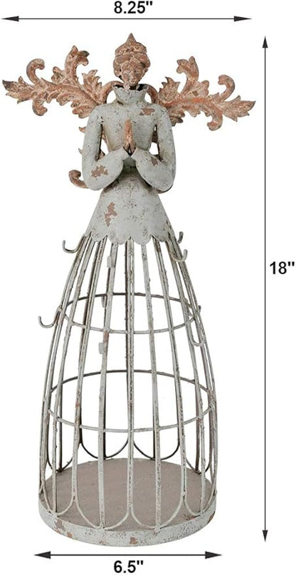 Attraction Design Antiqued Praying Metal Garden Angel Statue with Hooks, Indoor Outdoor Angel Yard Art Decor Lawn Patio Decorations Holiday Decor Garden Gift Idea for Christmas, 18’’H