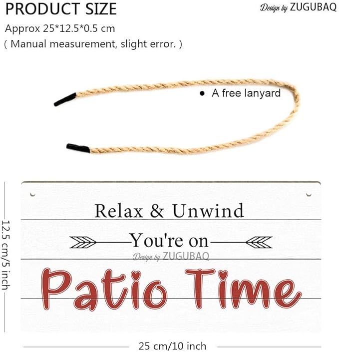 Patio Wall Decor Relax Unwind You're On Patio Time Backyard Porch Wood Signs Decor Outdoor 10x5 Inches Hanging Sign