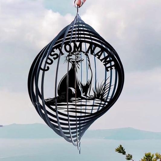 Personalized Otter Metal Wind Spinner, Custom Hanging Decoration for Outdoor Display, Kinetic Garden Art, Animal Lover Gift (Otter Garden Wind Spinner)