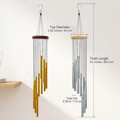 Wind Chimes for Outside with 12 Aluminum Tubes Wind Bells, 23 Inches Melody Windchimes Outdoors for Farmhouse Garden Patio Home Decor (Gold)