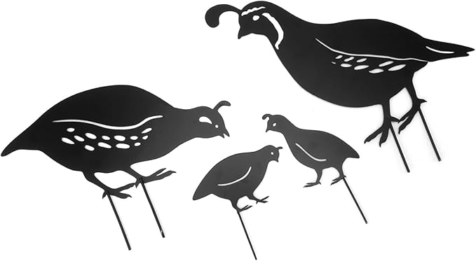 Semme 4pcs Handcrafted Metal Quail Family Yard Decor Unique Iron Art Stake Statue for Garden and Outdoor Spaces