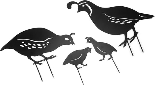 Semme 4pcs Handcrafted Metal Quail Family Yard Decor Unique Iron Art Stake Statue for Garden and Outdoor Spaces