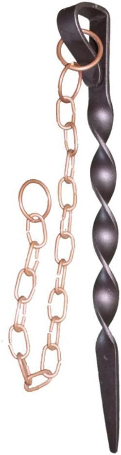 Monarch Rain Chains Anchor Stake – 12-inch Outdoor Rain Chain Base, Ground Anchor for Chains for Outdoor Gutters, Brown Powder Coated Iron Anchoring Stake with 17-inch Copper Link Chain