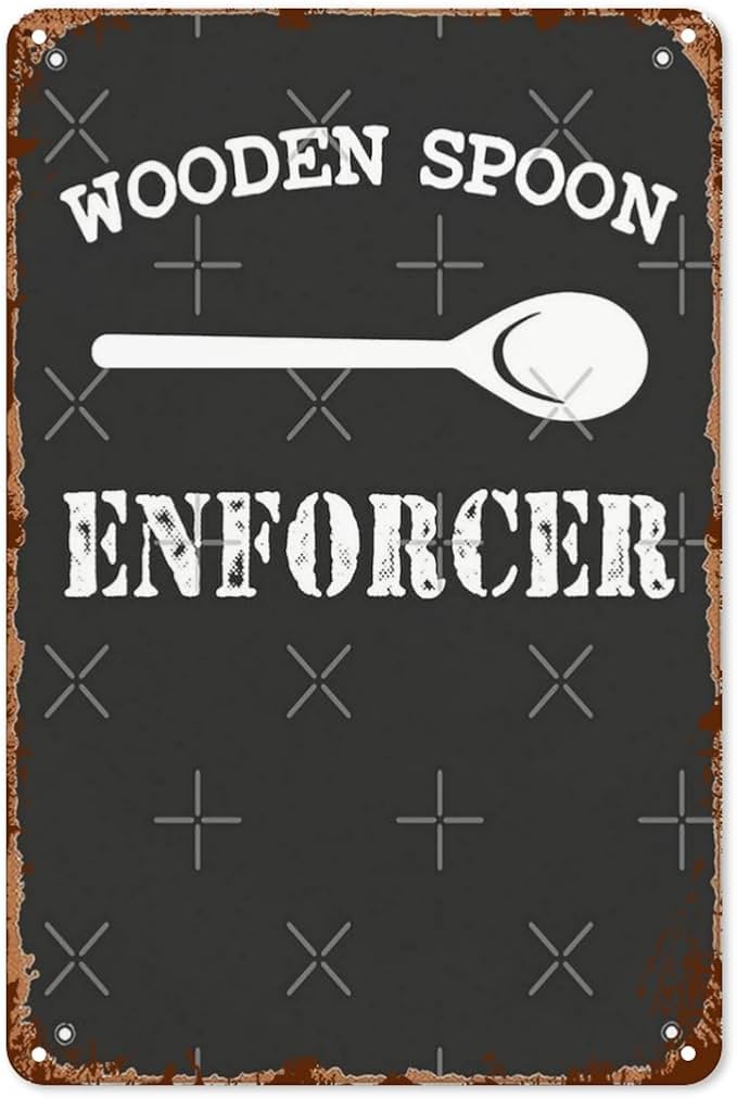 patio wall decor Wooden Spoon Enforcerss office door signs Retro Tin Metal Sign for Home,Office,Yard,or Cafe Inspirational Life Quotes Wall Decor 8X12inch