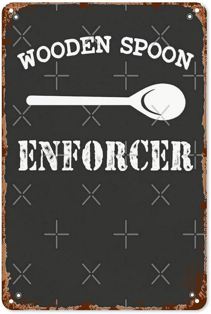 patio wall decor Wooden Spoon Enforcerss office door signs Retro Tin Metal Sign for Home,Office,Yard,or Cafe Inspirational Life Quotes Wall Decor 8X12inch