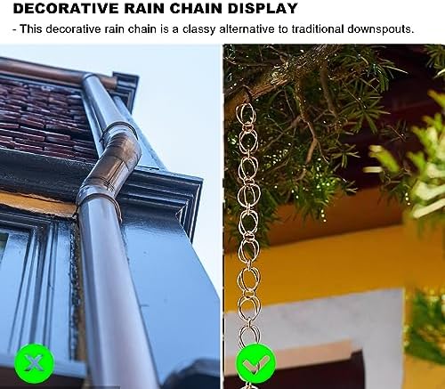 Decorative Rain Chains Waterfall, Copper Ring Rain Chain Extension, Outside Decoration Rain Catcher System for Garden, Roof Rainwater Diverter for Downspout, Rain Guide Chains (240cm (8ft))