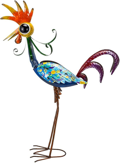 Metal Wacky Rooster Garden Statue, 31.5'' Rooster Decor Yard Statue Decorations Outdoor, Chicken Yard Art for Outside, Patio, Backyrad, Lawn(Royal Blue)