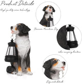Solar Garden Dog Statue with Lanterns Outdoor Bernese Mountain Dog Garden Decor Figurine Lights for Patio Balcony Shelf Tabletop Lawn, Unique Housewarming Birthday Thanksgiving Gifts for Women Mom