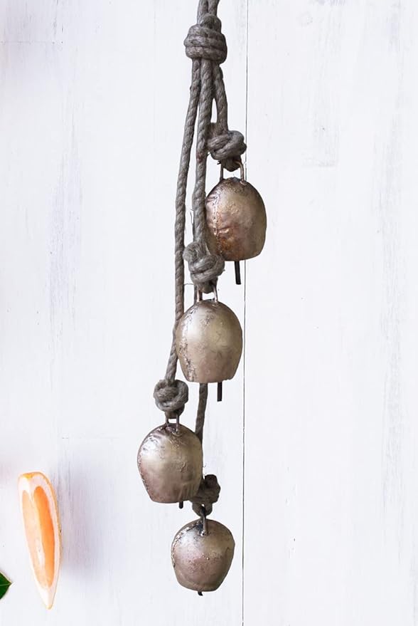 Mango Gifts Shabby Chic Rustic Vintage Cow Bells Hanging Chimes with Rope Tranquil, Bohemian Style Wind Chimes for Garden Outdoor and Patio (MGT24)