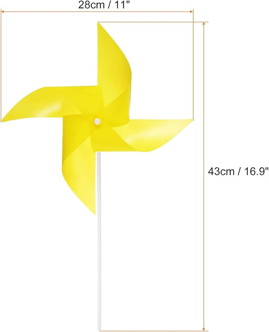 HARFINGTON 50pcs Windmills for The Yard Garden 17" x 11" 4 Leaves Pinwheels Wind Mills Spinners Windproof Waterproof Bird Devices with Stakes for Patio Decor, Yellow