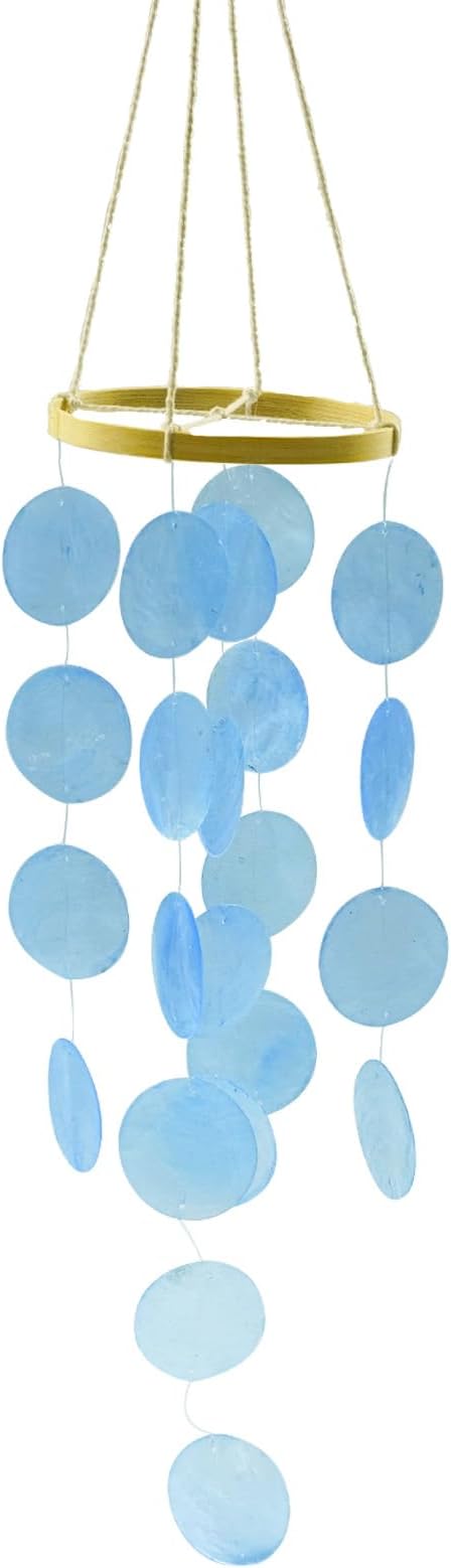 Wind Chimes Outdoor with Round Capiz Shells,Ocean Theme Party Decorations Memorial Wind Chimes Suitable for Indoor Garden Front Porch Patio Decoration(Blue 23inch)