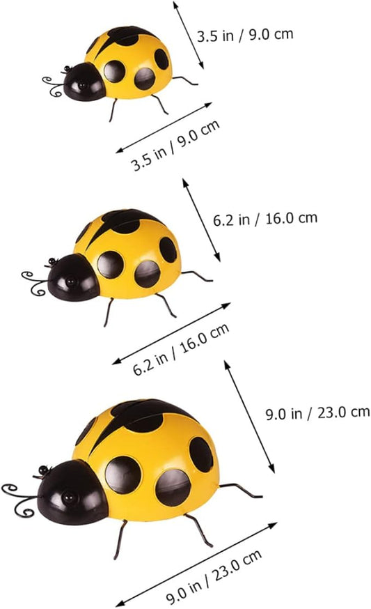 LIOOBO 3pcs Garden Ladybug Decorations Iron Ladybug Ornament Simulated Decors for Room Decor