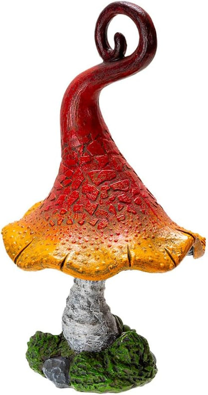 Pacific Giftware Whimsical Garden Toadstool Mushroom Statue with Curled Red and Orange Cap Resin Decor with Etched Texture for Fantasy Garden and Fairy Landscaping 9.06" Tall