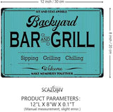 SCAZOMV Backyard Bar and Grill Metal Sign - Indoor/Outdoor Patio Decor for Home Barbecue - Funny Accessories for Home Bar