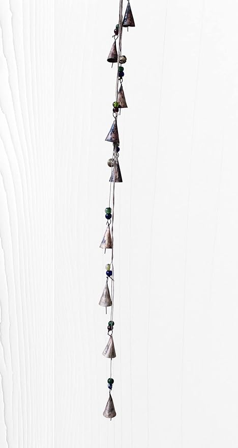 Mango Gifts Rustic Iron Wind Chime Bells with Jute Rope – Vintage Farmhouse Hanging Bell Chimes for Garden and Outdoor Decor with Handcrafted Recycled Metal Tranquil Wind Chimes 45 Inch (MGT28)