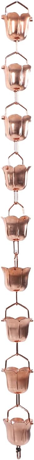 Fabater Rain Chain, 9 Cups 39.37in Easy Installation Customizable Length Copper, Decorative Rain Chain, Gutter Water Diverter with Anchors for Outdoor Garden Yard Decor