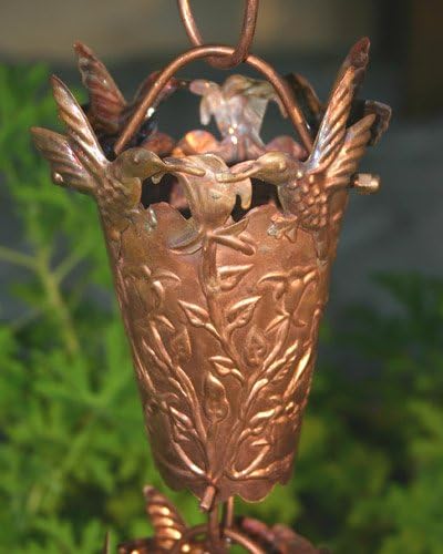 Nutshell Stores Hummingbird Theme Copper Rain Chain with Installation Kit (8 Foot)