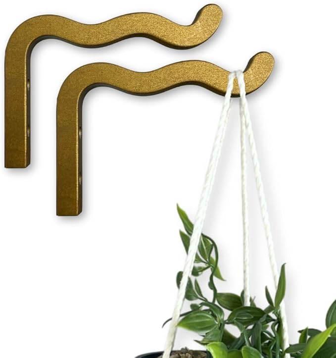 EvenWood 2-Piece Set of Wavy Wooden Wall Planters for Indoor Plants 6 Inch - Natural Plant Hook for Wall Plant, Wind Chimes, Flower Brackets - Durable Bracket Plant Hanger (Bronze)
