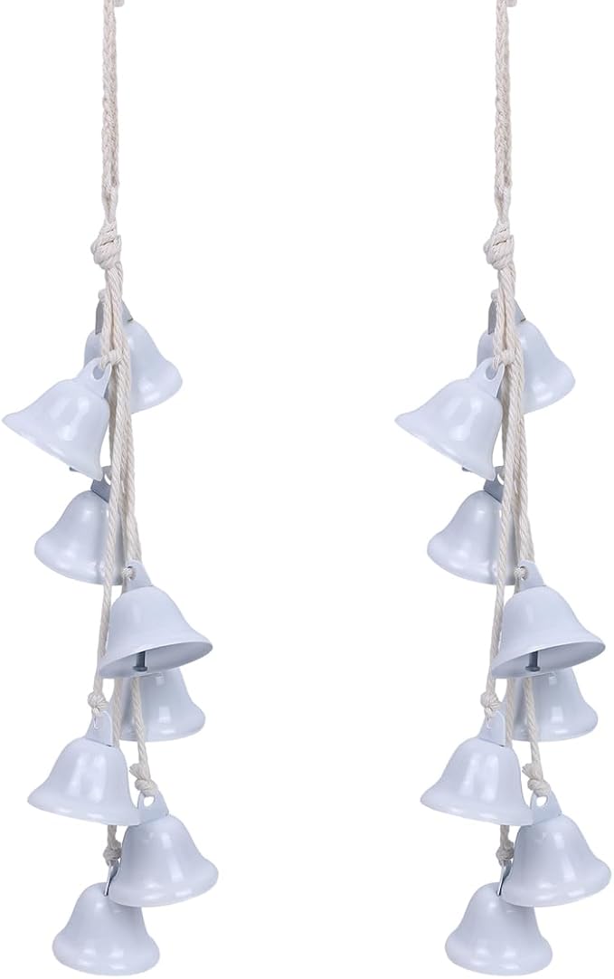 2 Pieces Witch Bells for Door Knob for Protection Handmade Decorative Door Hanging Bell Witch Wind Chimes for Boho Home Room Decor (White)