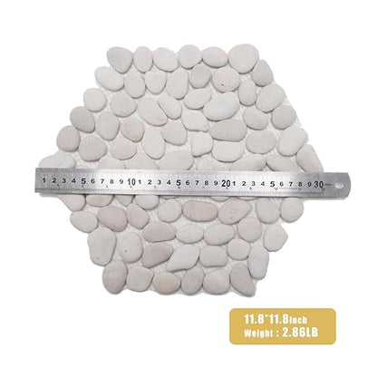 12 inch River Rock Stepping Stone - Pavers for Outdoor Garden Walkway, Landscaping - Polished Pebble Step Stones for Patio Yard Lawn Pathway, Set of 6 (Hexagon,White)