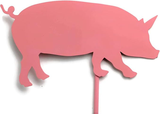 Pets and Farm Animals Metal Garden Landscape Stake (9" Wide Pig on Stake, Pink)