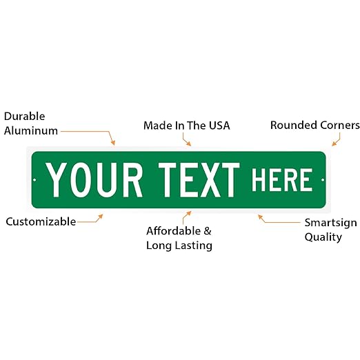 SmartSign Green Custom Street Sign - 4" x 18", Aluminum, Reflective Option, Personalize Your Own Street Sign, Outdoor Metal Sign for Home, Office, Decor, Room, USA-Made