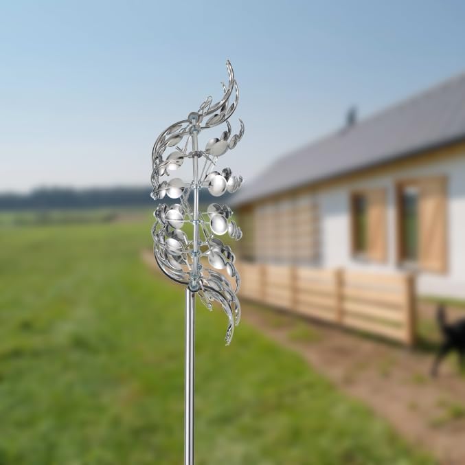 Magical 3D Wind Spinners Outdoor, 360° Metal Windmills for Yard Garden, 12.6 inches Wind Powered Wind Catchers Sculptures and Spinners for Yard Garden Patio Decoration(Colorful) (Silver)