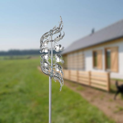 Magical 3D Wind Spinners Outdoor, 360° Metal Windmills for Yard Garden, 12.6 inches Wind Powered Wind Catchers Sculptures and Spinners for Yard Garden Patio Decoration(Colorful) (Silver)
