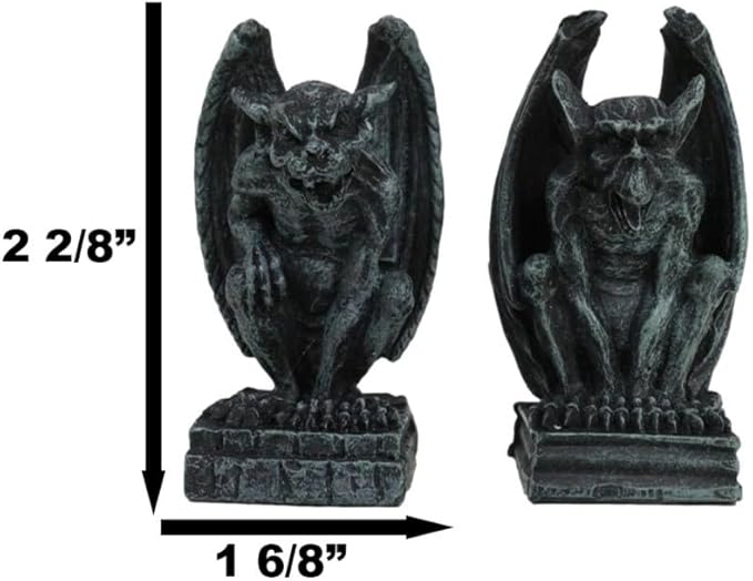 Ebros Gift Notre Dame Castle Top Guardian Mini Gargoyles Crouching On Stone Pedestals Resin Figurine Set of 2 Miniature Fairy Garden Gargoyle Sculpture Pair 2.5" Tall