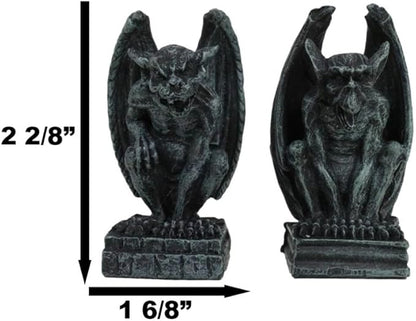 Ebros Gift Notre Dame Castle Top Guardian Mini Gargoyles Crouching On Stone Pedestals Resin Figurine Set of 2 Miniature Fairy Garden Gargoyle Sculpture Pair 2.5" Tall