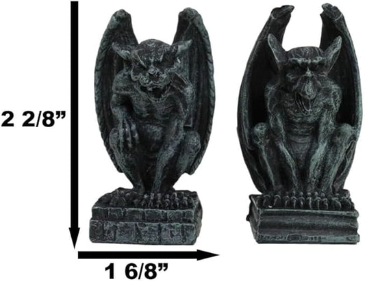 Ebros Gift Notre Dame Castle Top Guardian Mini Gargoyles Crouching On Stone Pedestals Resin Figurine Set of 2 Miniature Fairy Garden Gargoyle Sculpture Pair 2.5" Tall